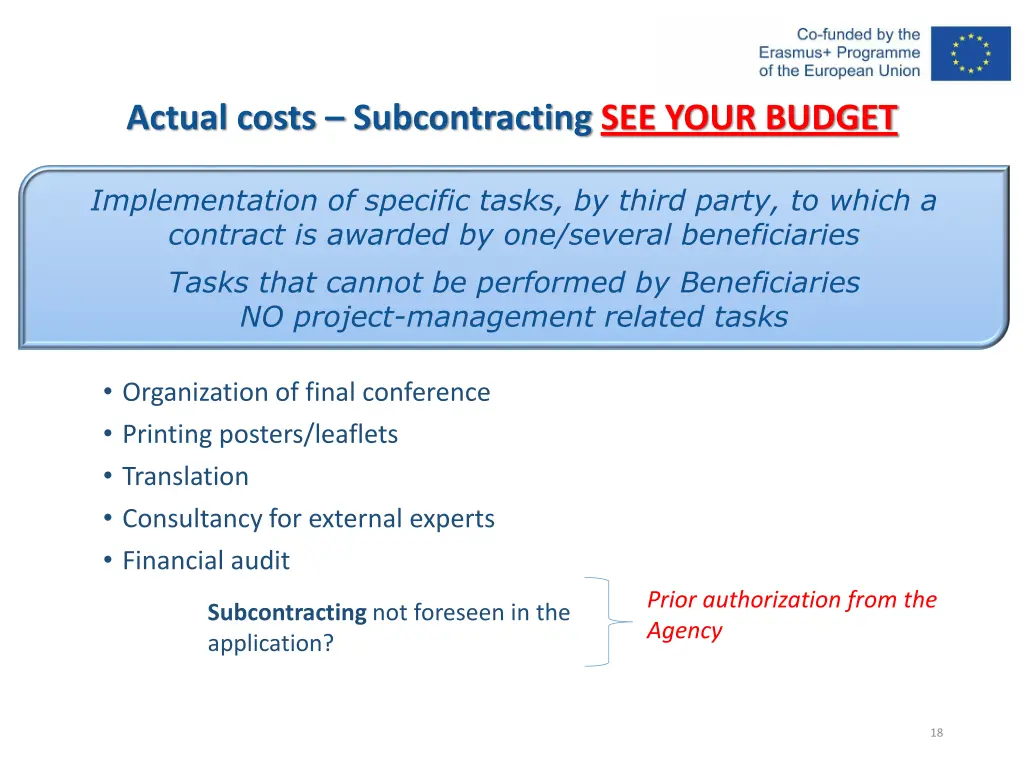actual costs subcontracting see your budget