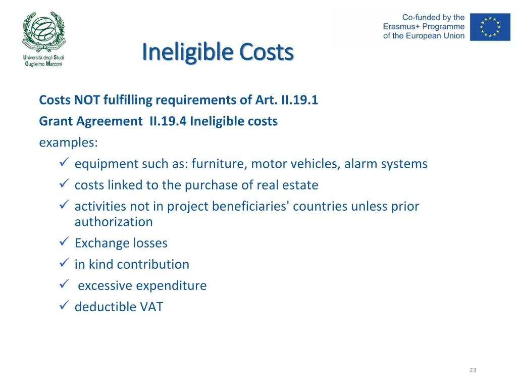 ineligible costs ineligible costs