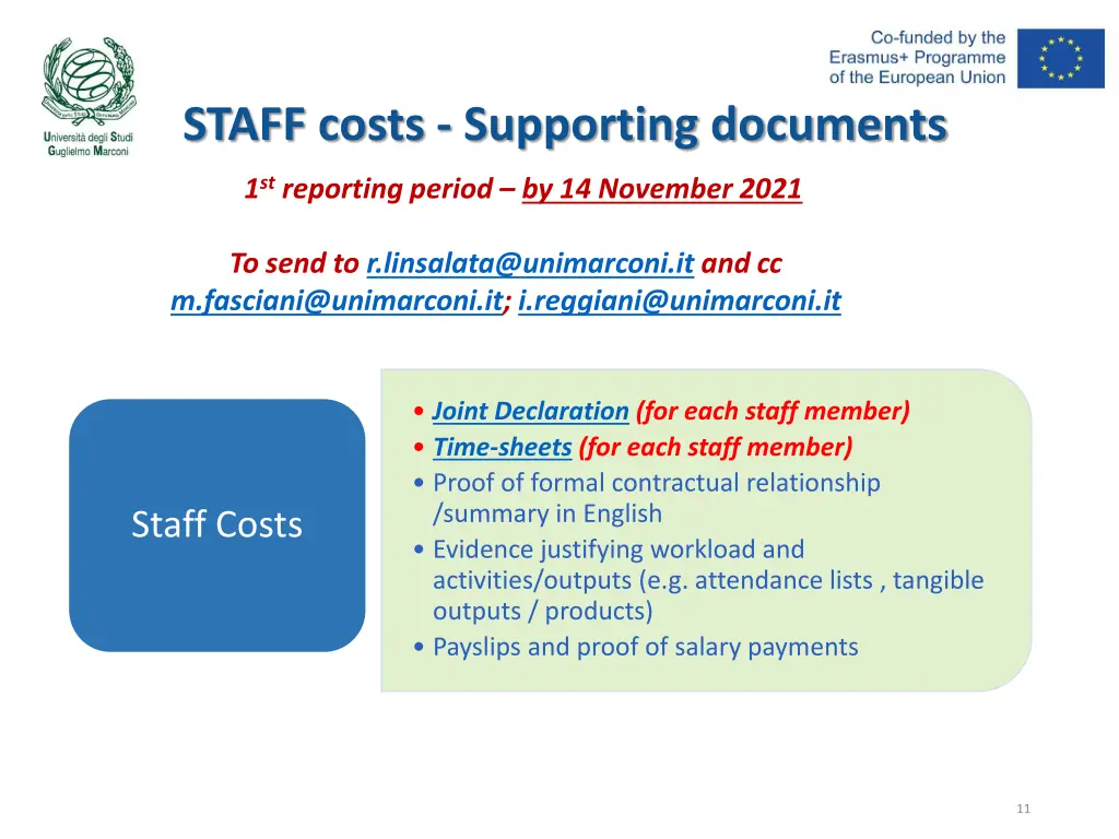 staff costs supporting documents
