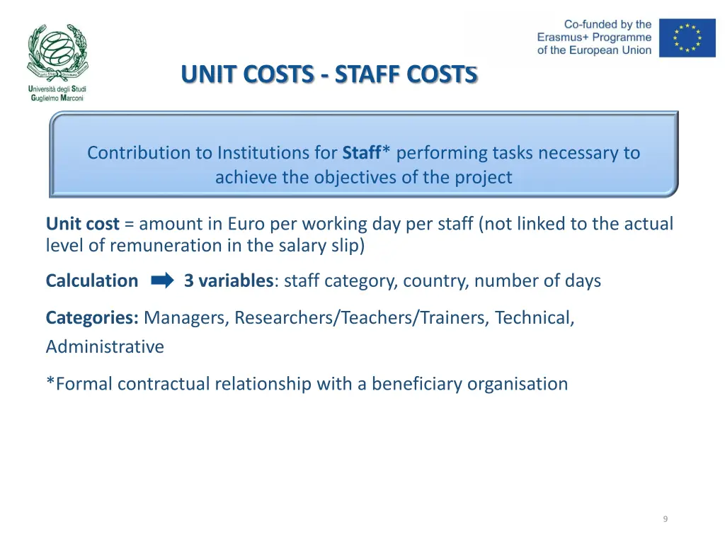 unit costs staff costs