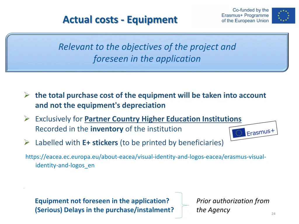 actual costs equipment