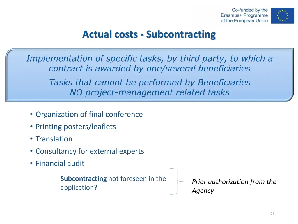 actual costs subcontracting