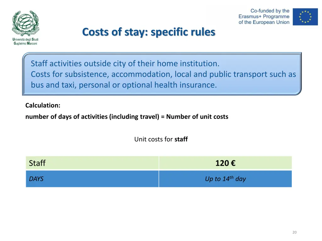 costs of stay specific rules