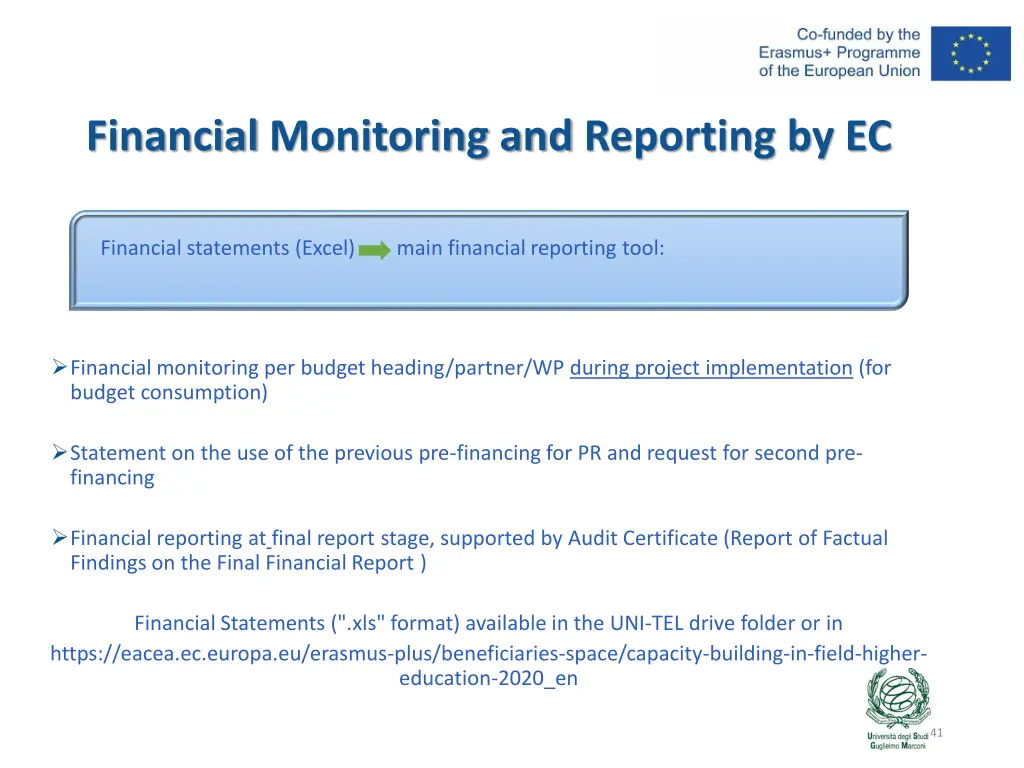 financial monitoring and reporting by ec