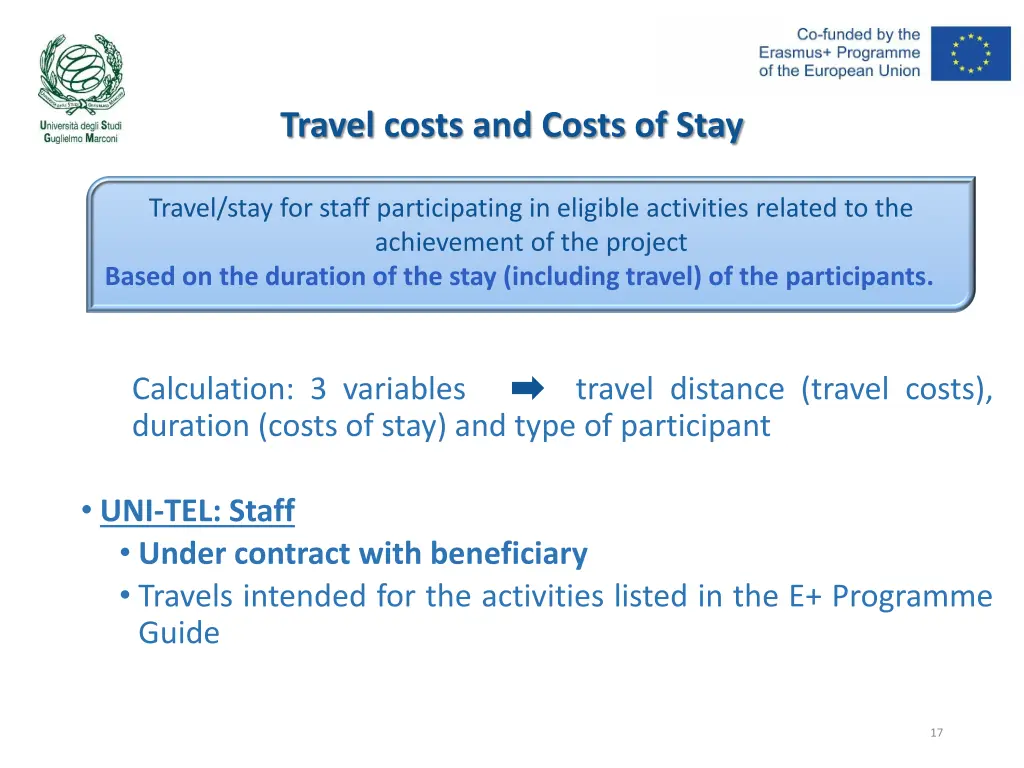 travel costs and costs of stay