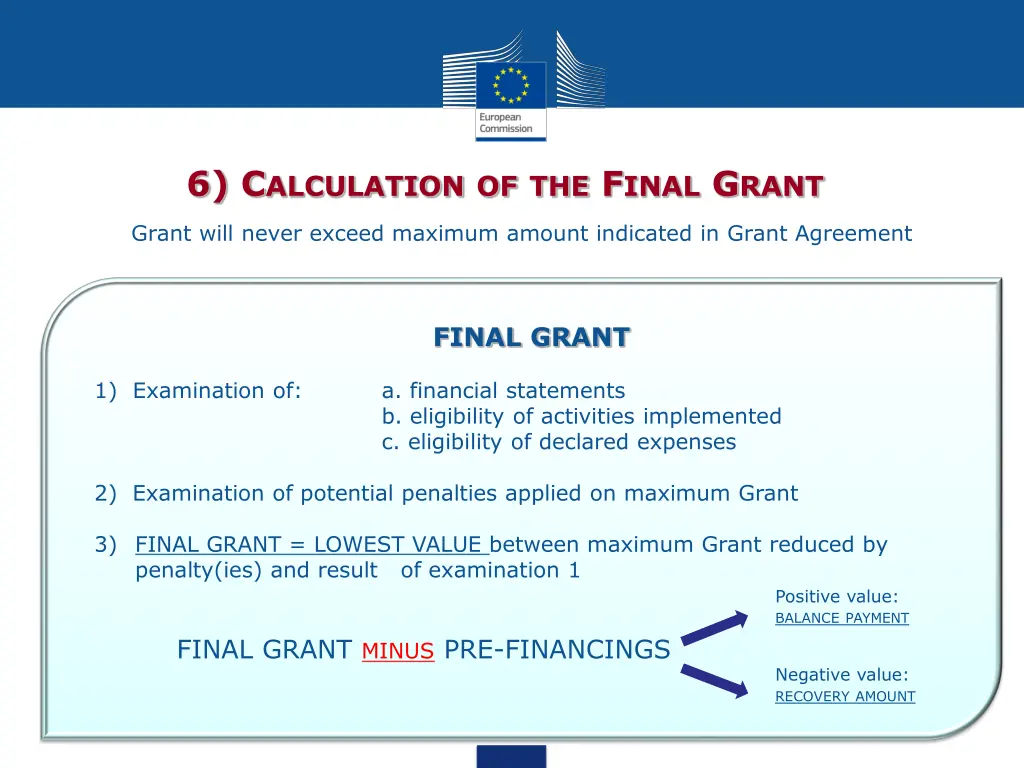 6 c alculation of the f inal g rant