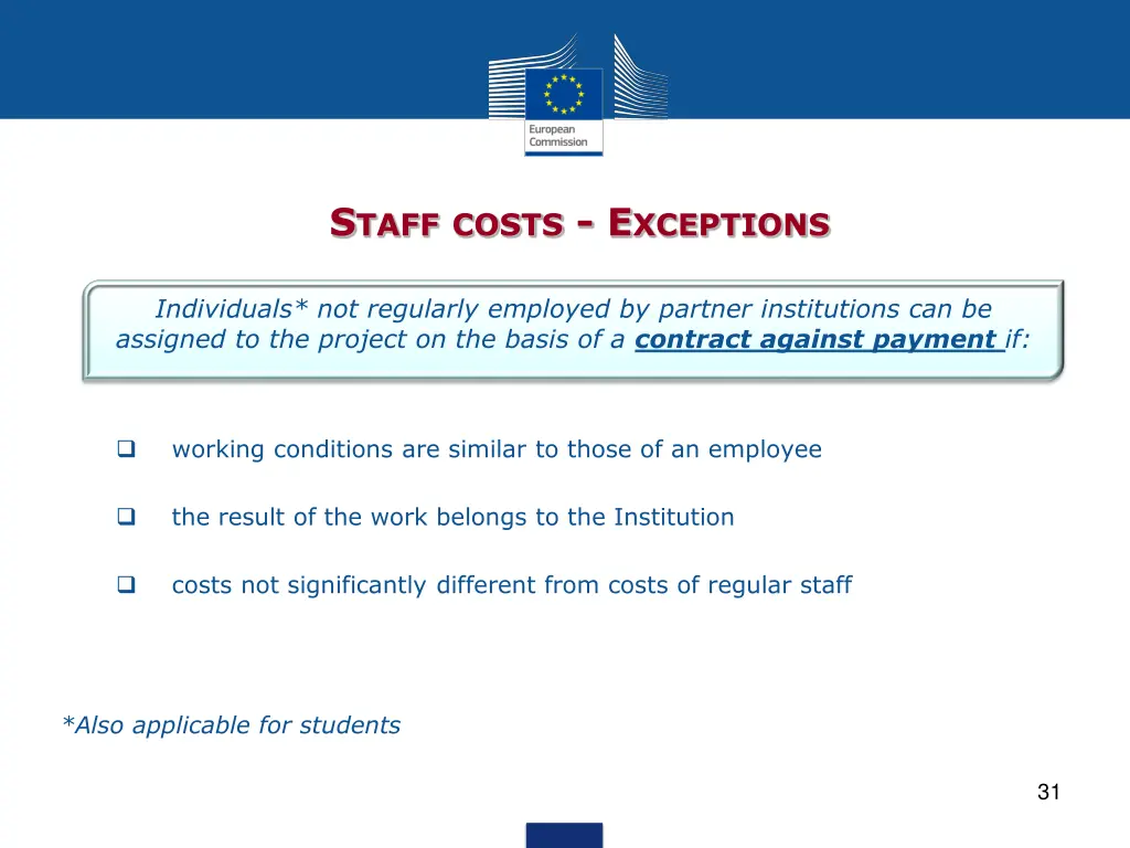 s taff costs e xceptions