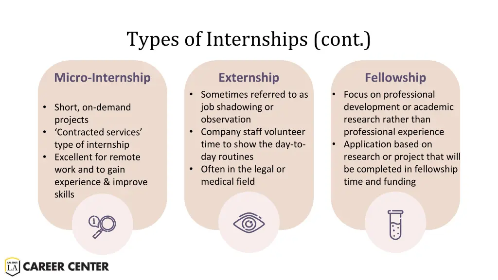 types of internships cont