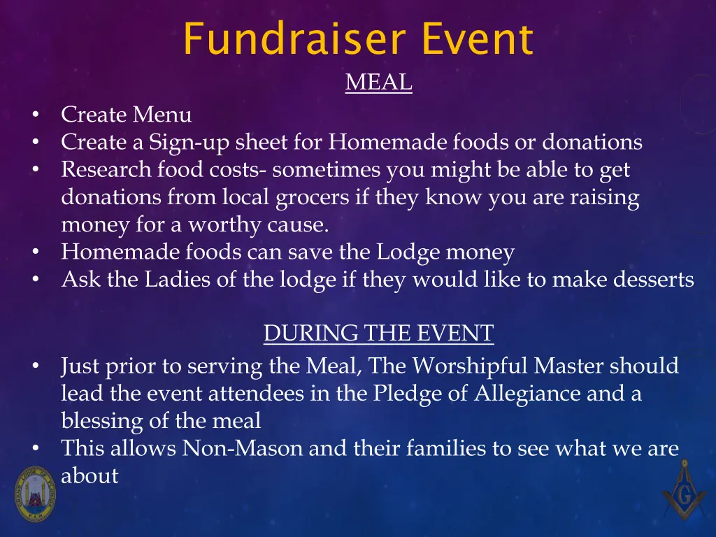 fundraiser event meal create menu create a sign