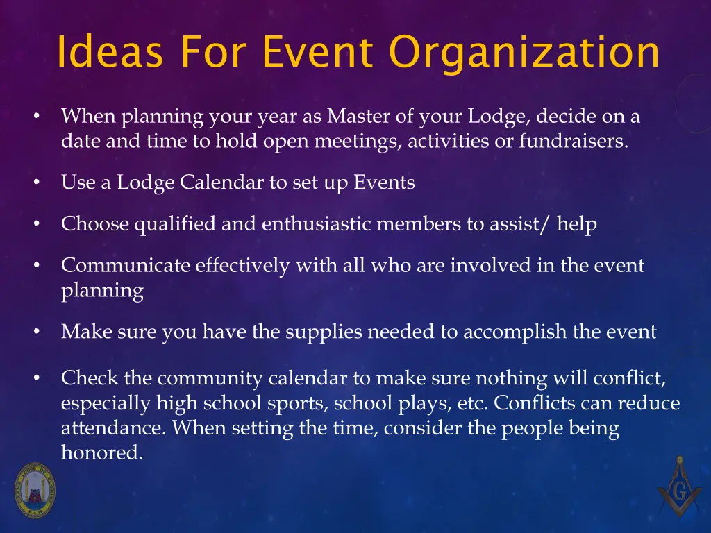 ideas for event organization