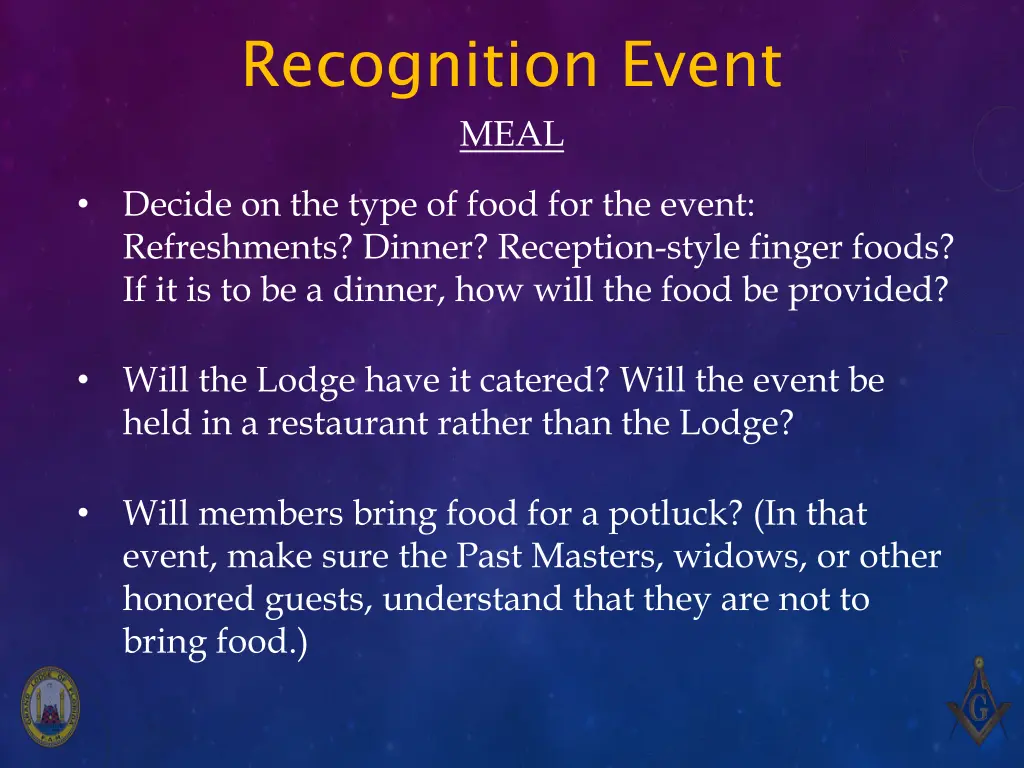 recognition event meal