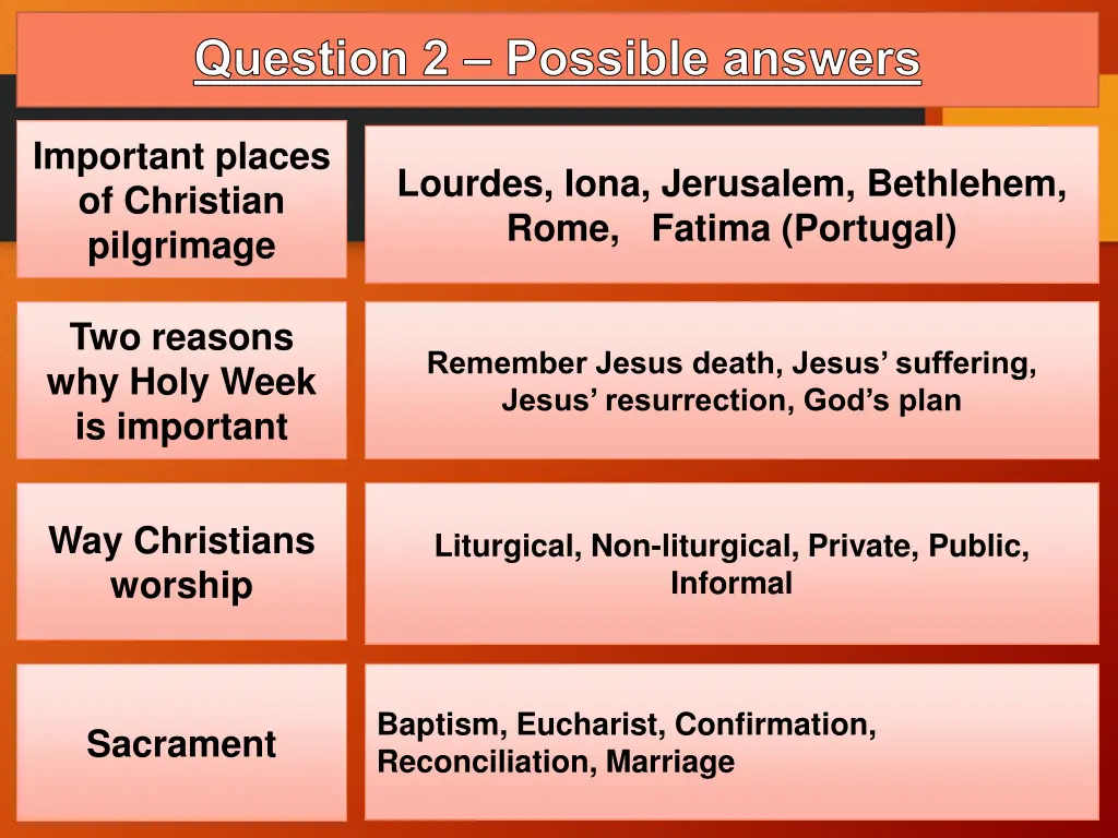 question 2 possible answers