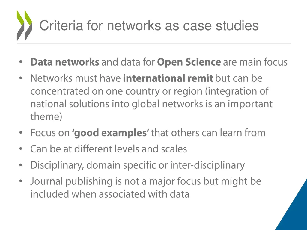 criteria for networks as case studies