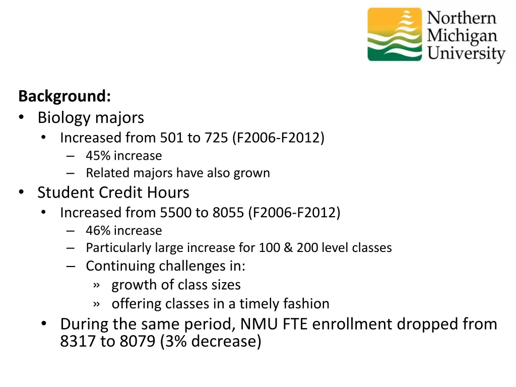 background biology majors increased from