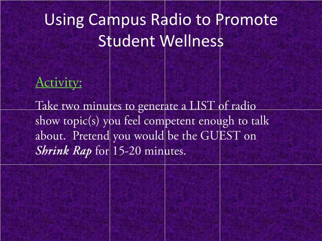using campus radio to promote student wellness 18