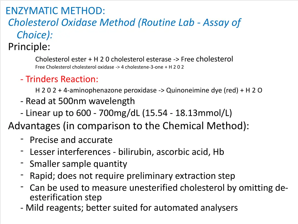 enzymatic method cholesterol oxidase method