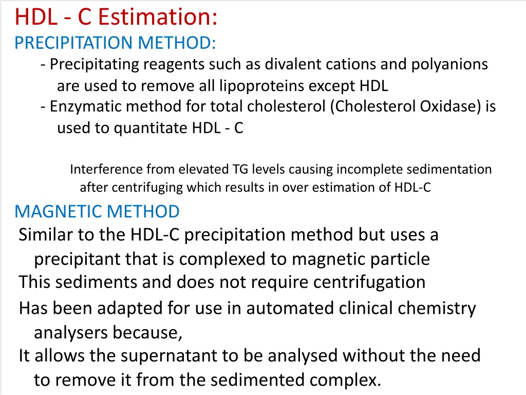 hdl c estimation precipitation method