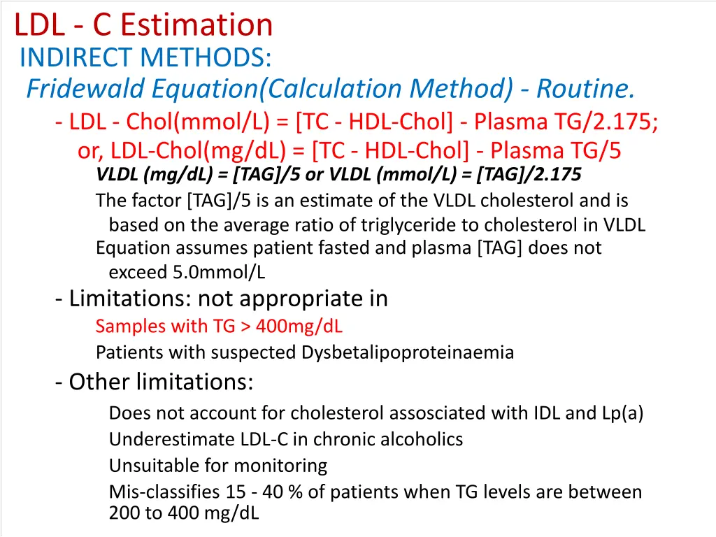 ldl c estimation indirect methods fridewald