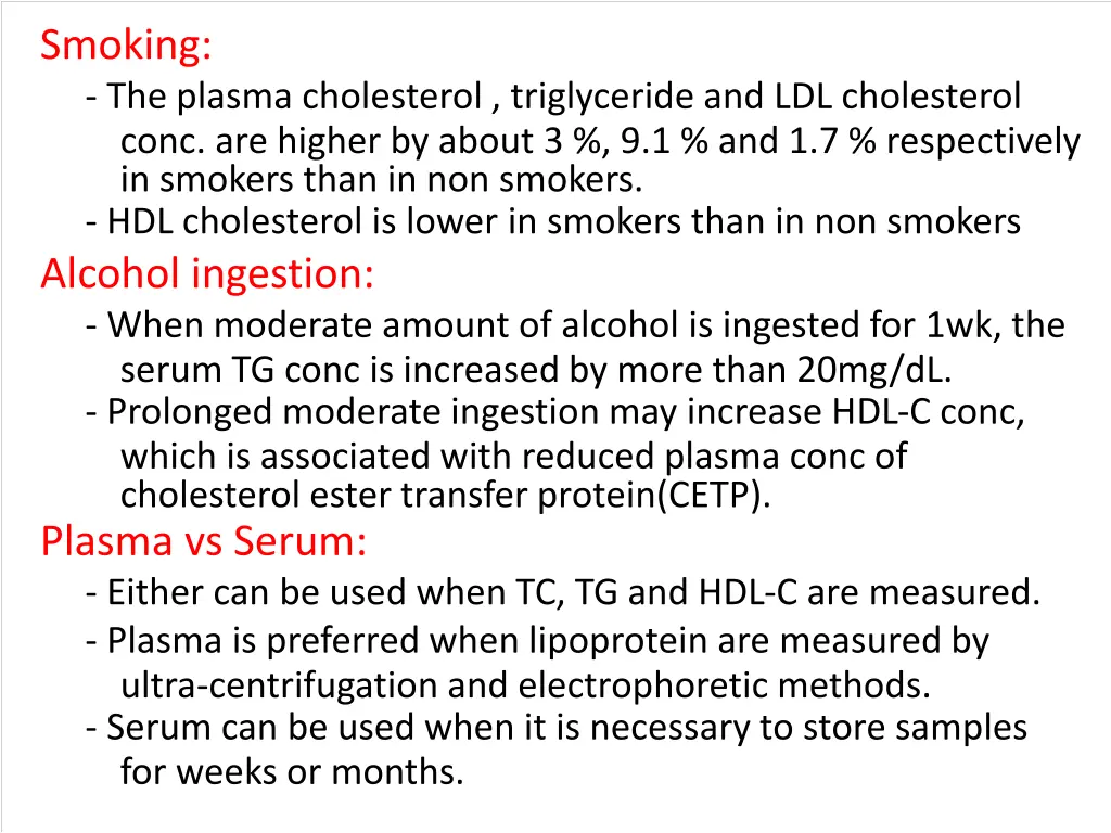 smoking the plasma cholesterol triglyceride