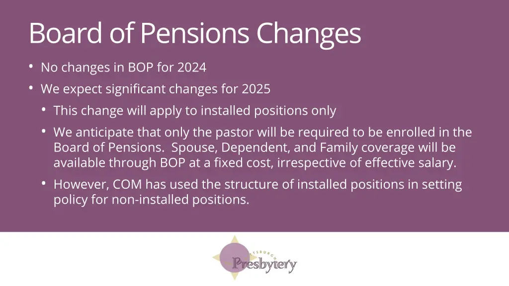 board of pensions changes no changes