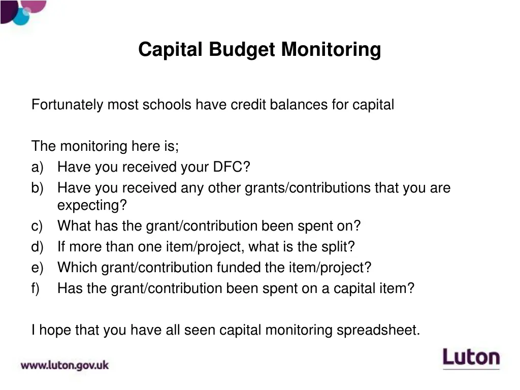 capital budget monitoring