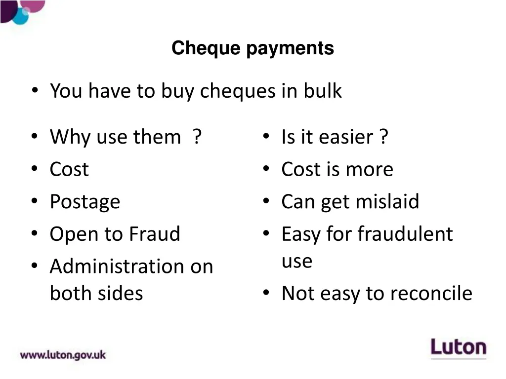 cheque payments