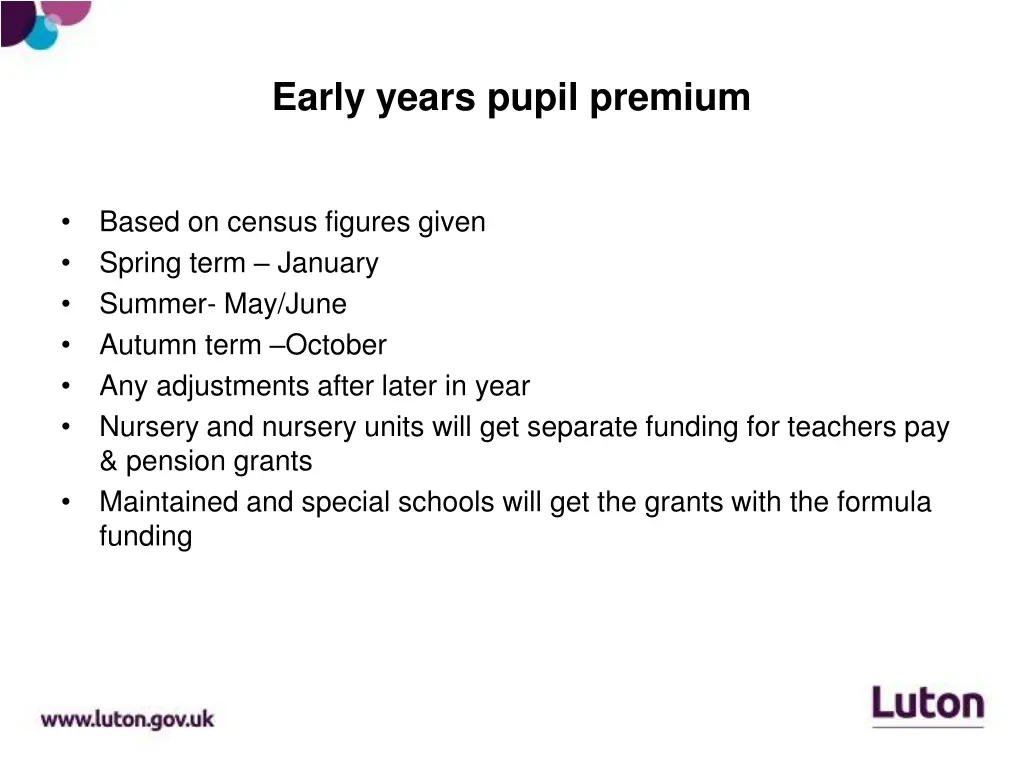 early years pupil premium