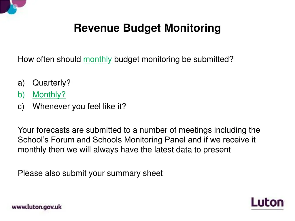 revenue budget monitoring