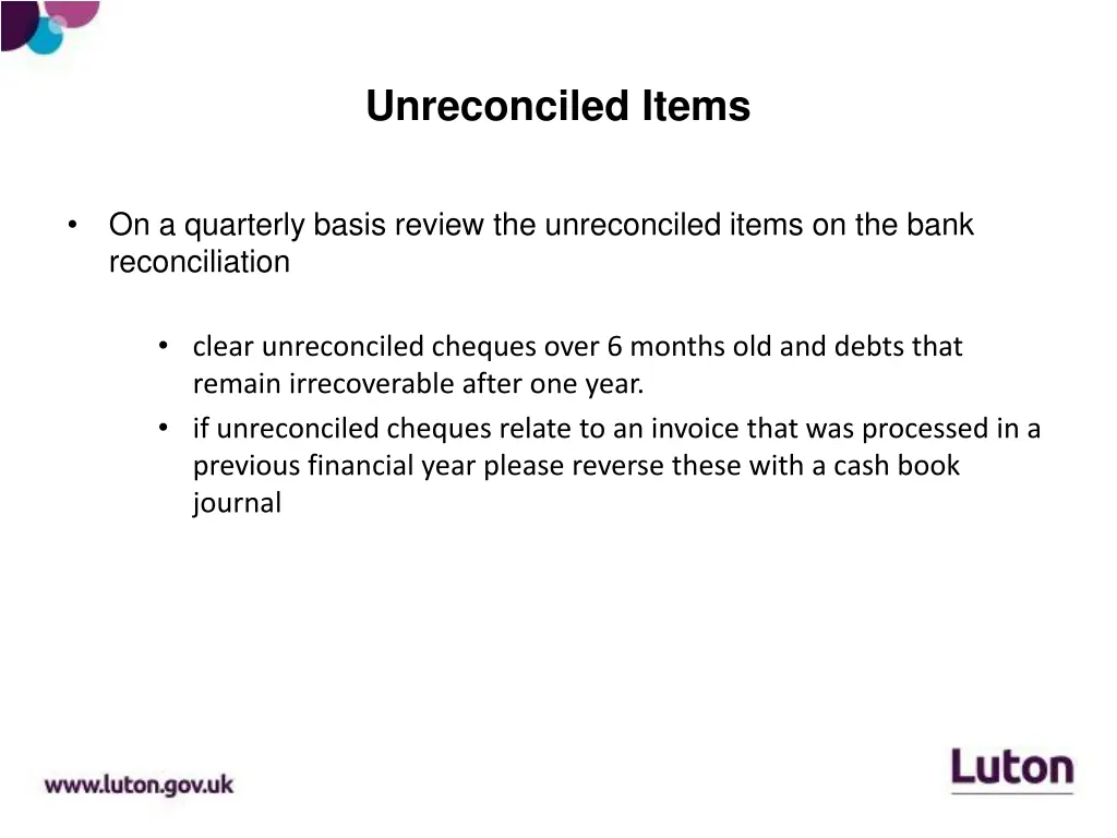 unreconciled items