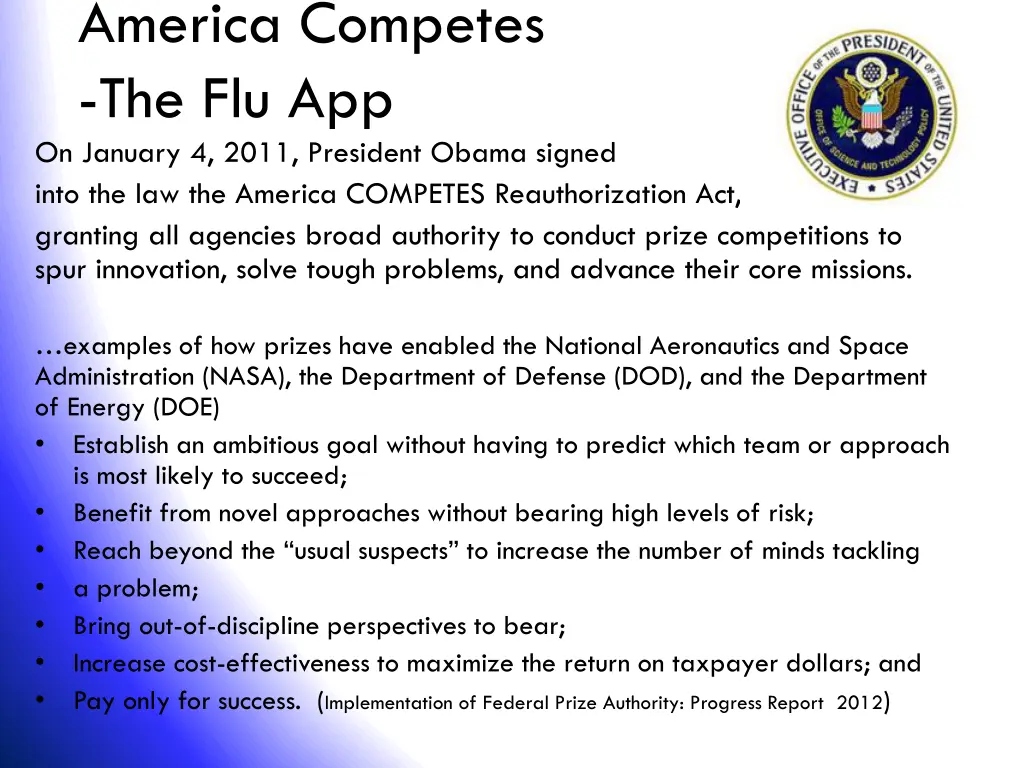 america competes the flu app on january 4 2011