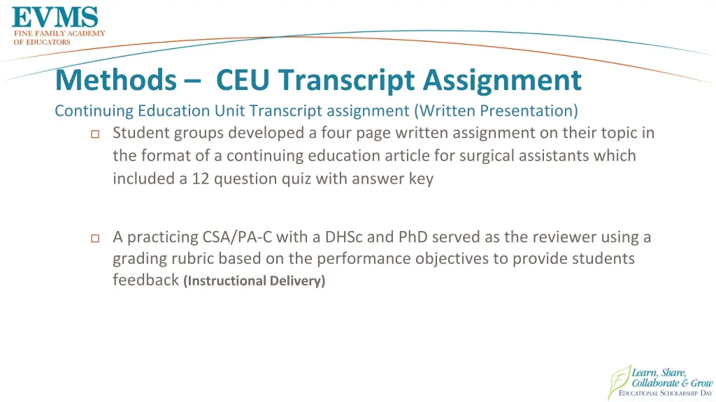 methods ceu transcript assignment continuing