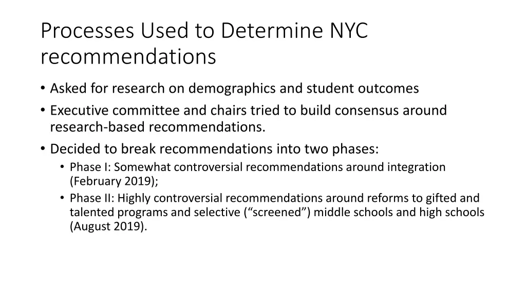 processes used to determine nyc recommendations