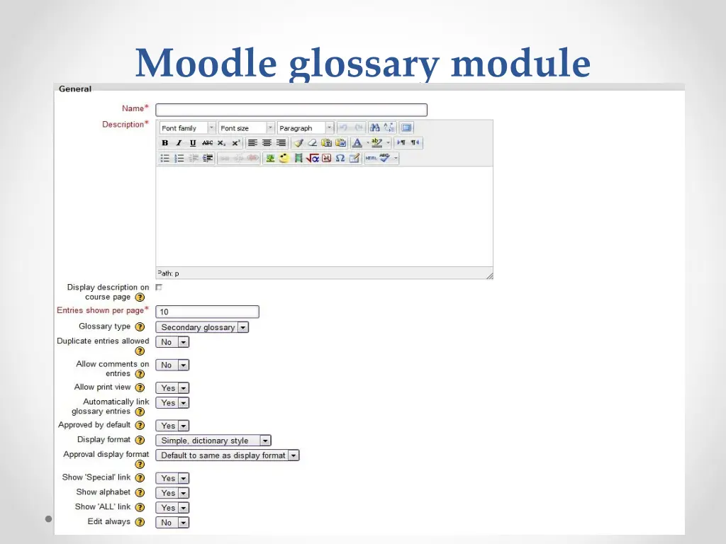 moodle glossary module