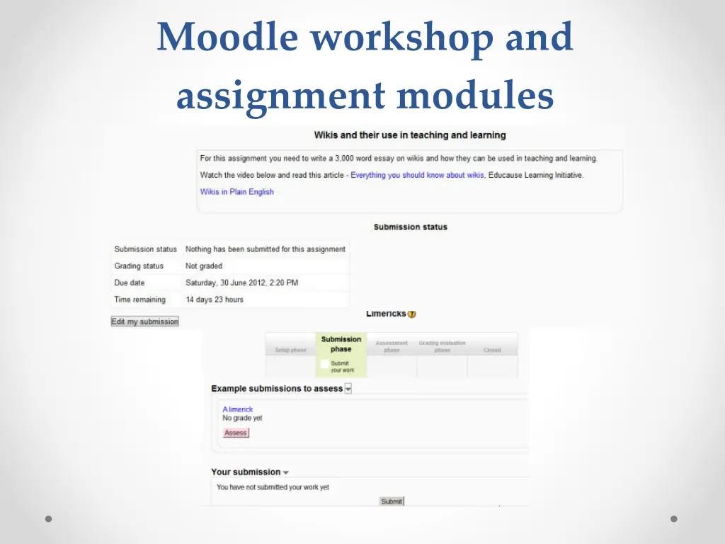 moodle workshop and assignment modules