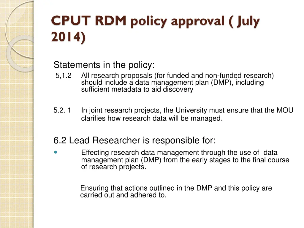 cput rdm policy approval july 2014