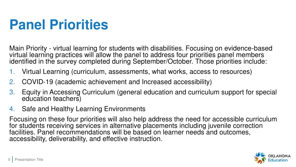 panel priorities