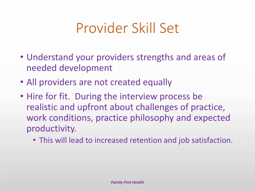 provider skill set