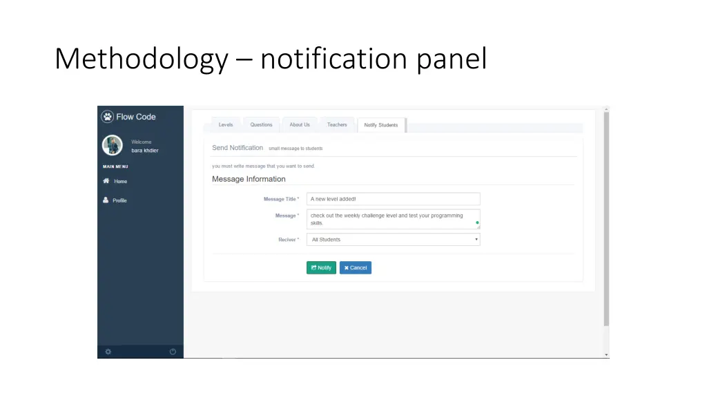 methodology notification panel