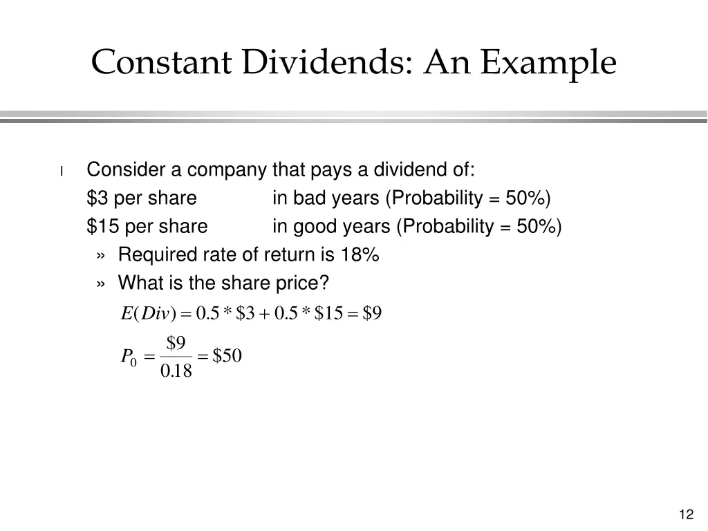 constant dividends an example