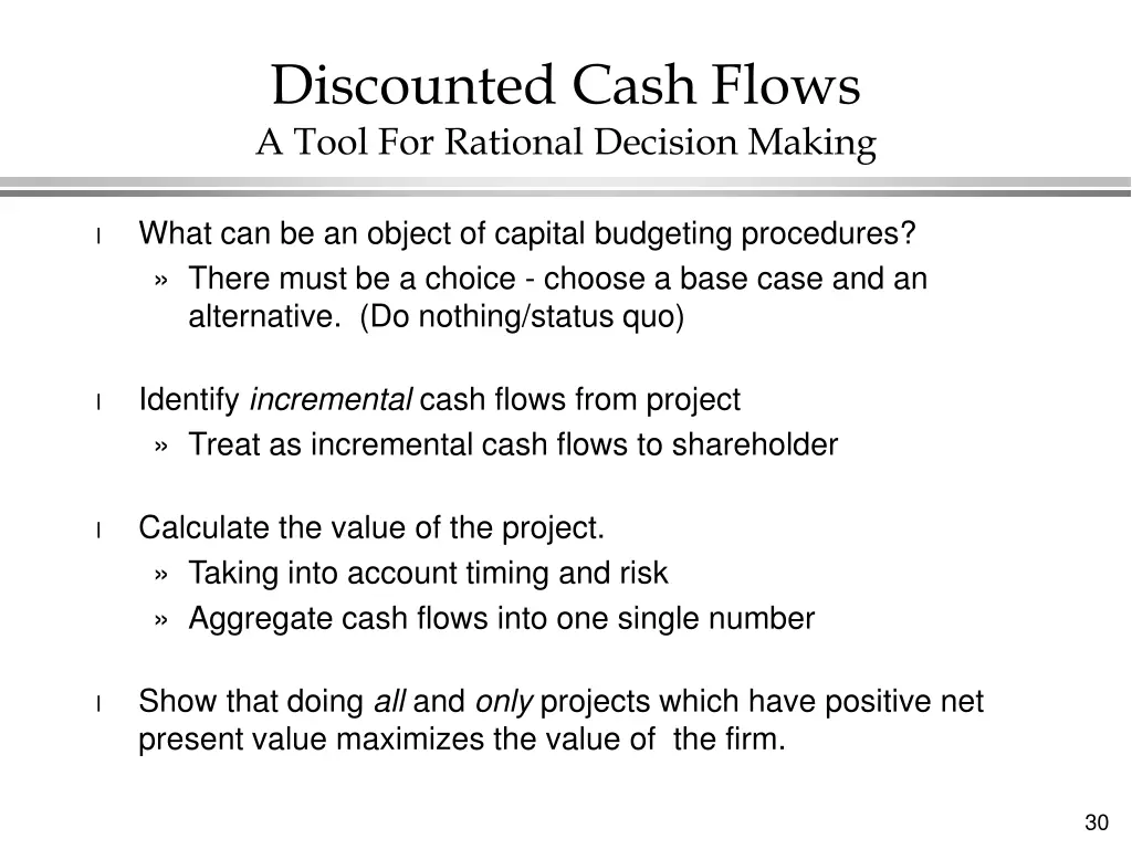 discounted cash flows a tool for rational