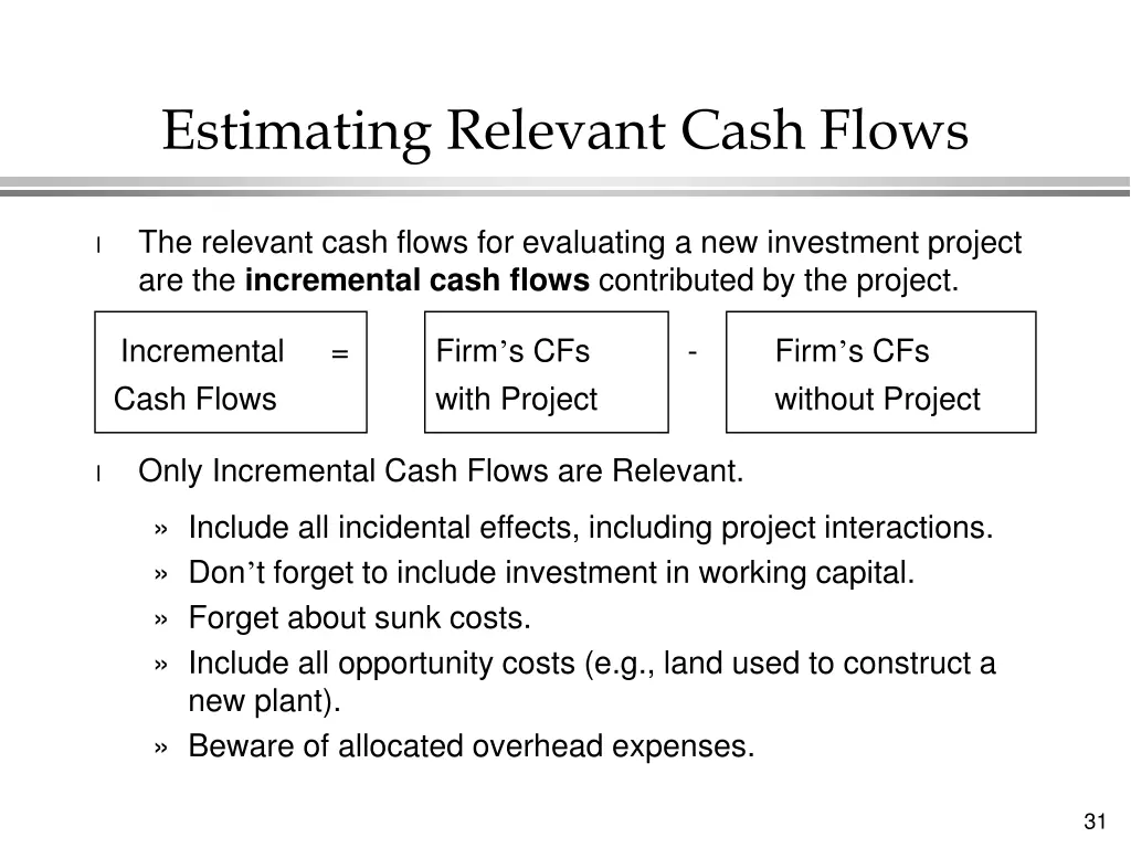 estimating relevant cash flows