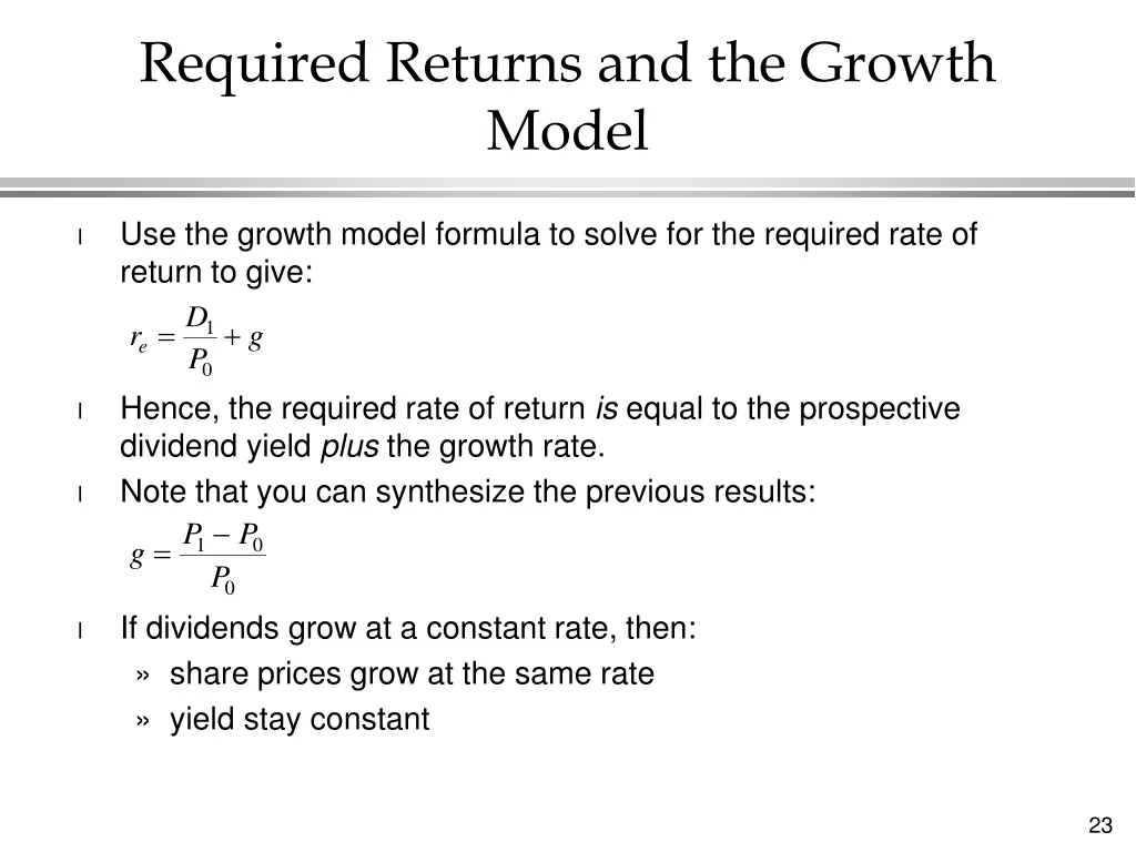 required returns and the growth model