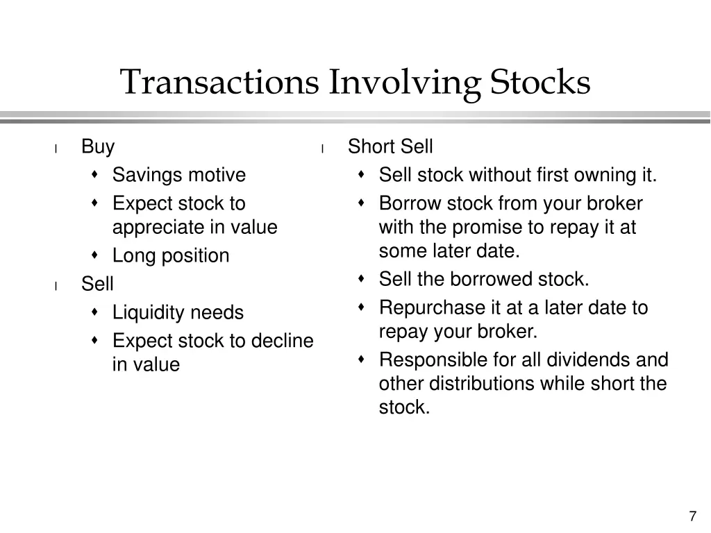 transactions involving stocks