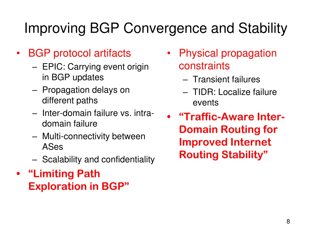 improving bgp convergence and stability