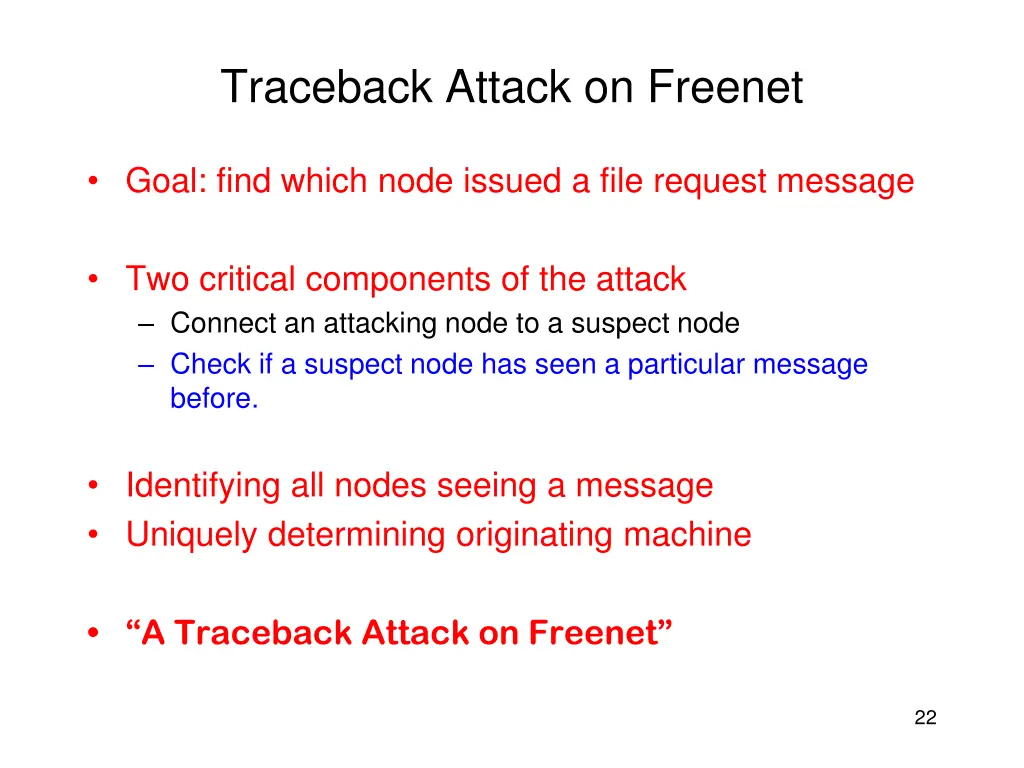 traceback attack on freenet