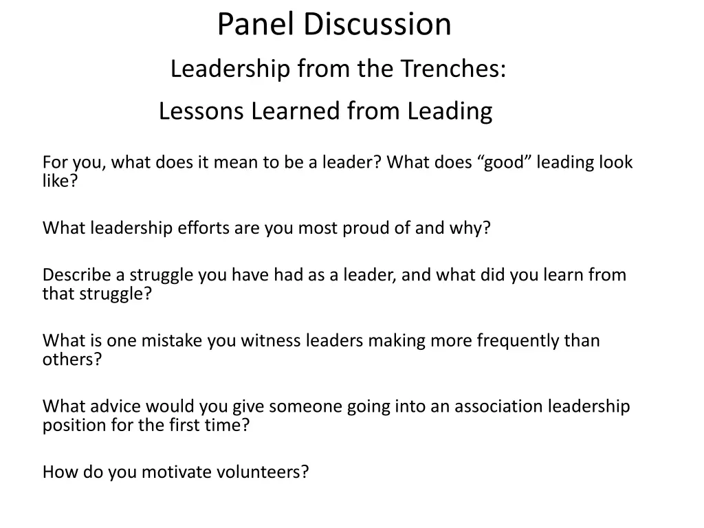 panel discussion leadership from the trenches