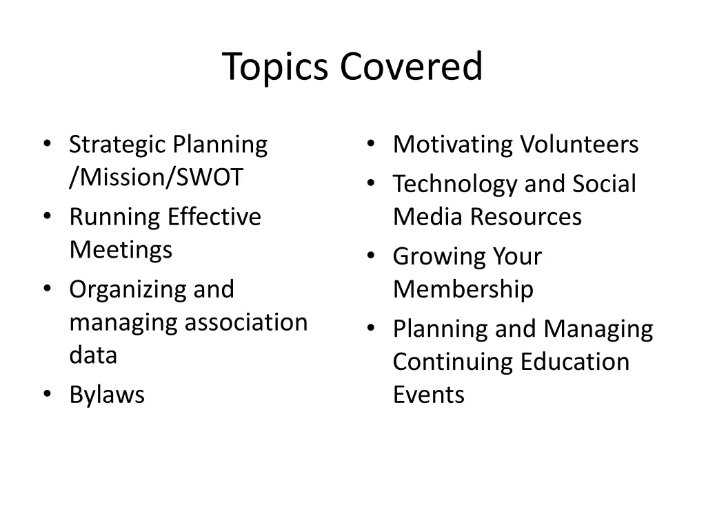 topics covered
