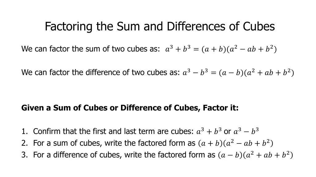 factoring the sum and differences of cubes