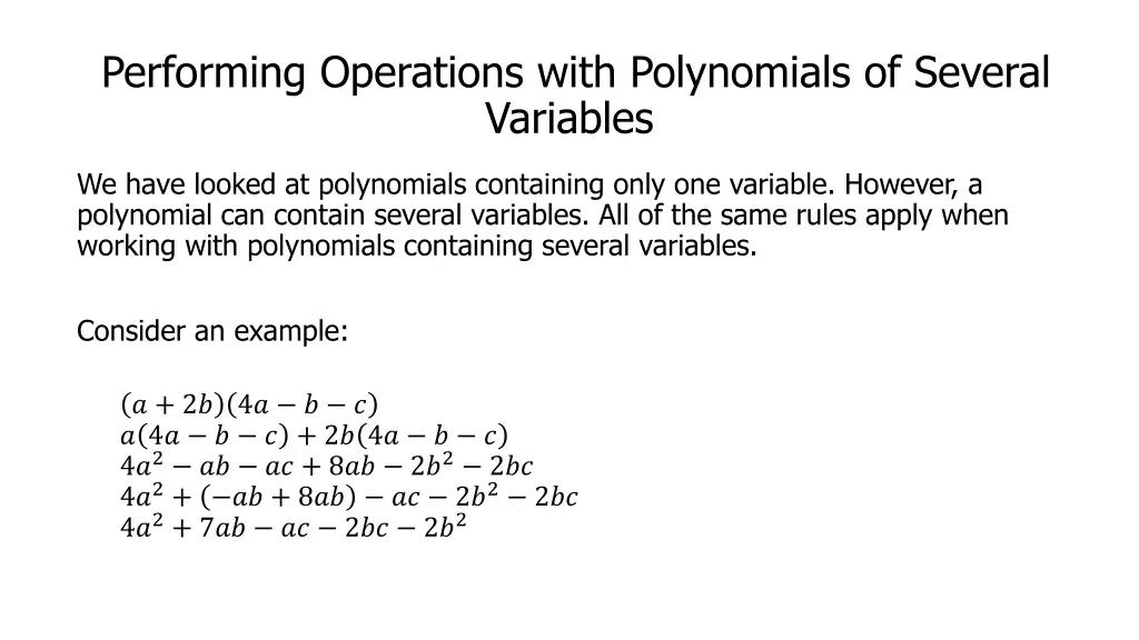 performing operations with polynomials of several