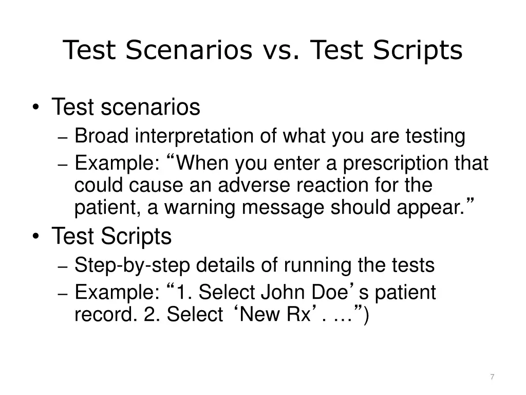test scenarios vs test scripts